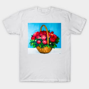 Bouquet of red peonies on a background of blue sky T-Shirt